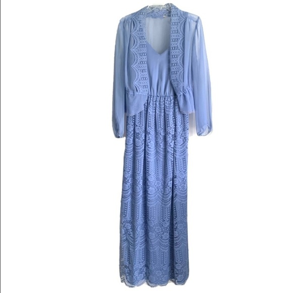 Vintage Tank Top Maxi Lace Dress Gown & Jacket Purple Blue size Large - Picture 1 of 9